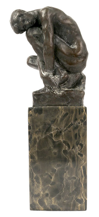 Man Crouching Bronze Sculpture On Marble Base